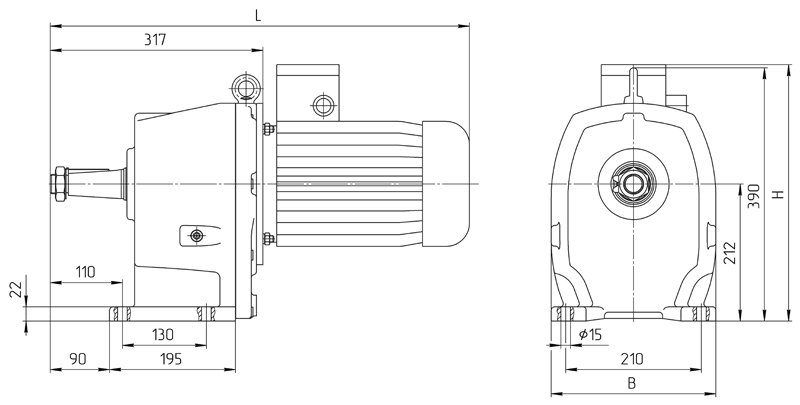 Габаритные размеры мотор редуктора 4МЦ2С - 100 с редукторным двигателем исполнение на лапах
